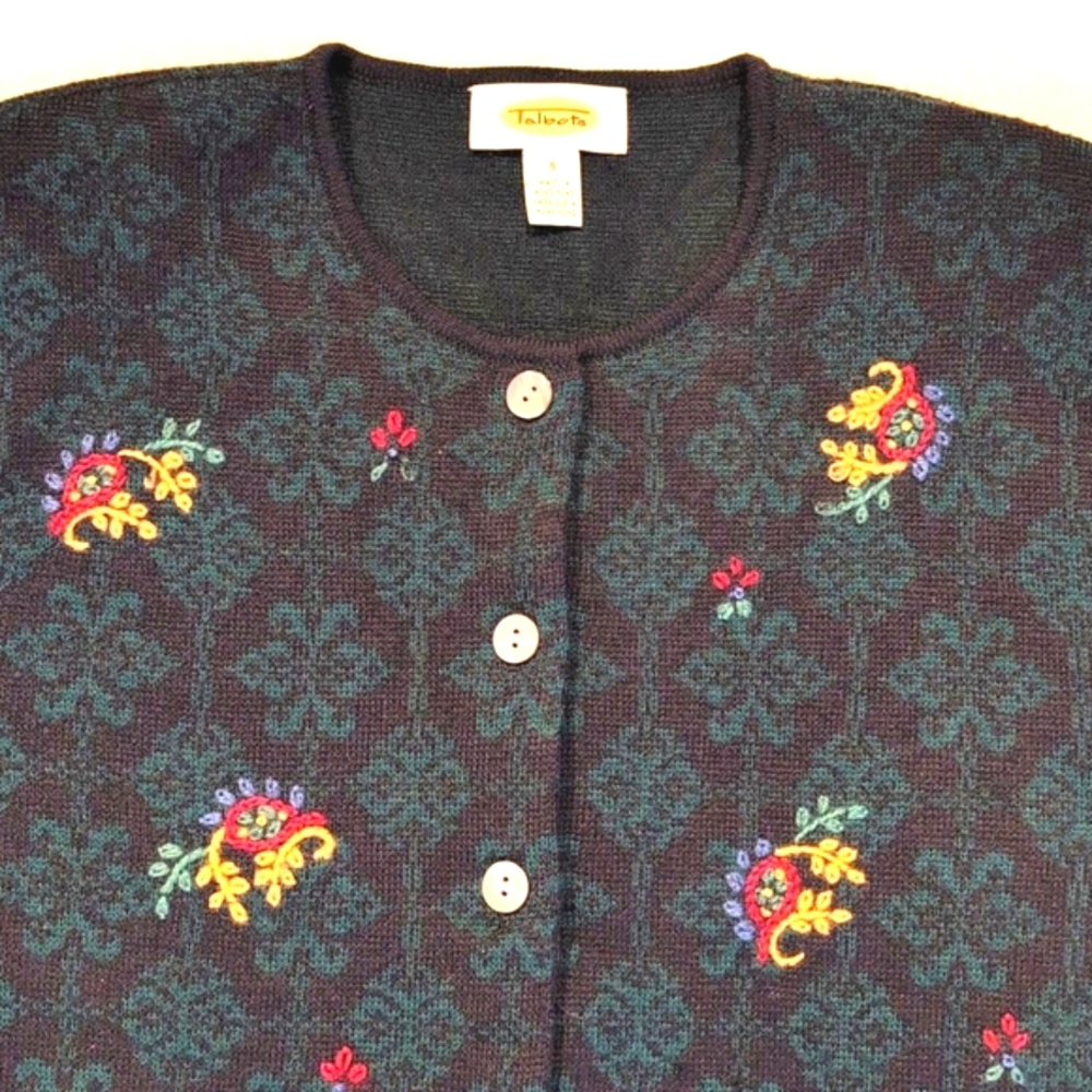 Vintage 90s Talbots embroidered acrylic/wool cardigan.  Small.